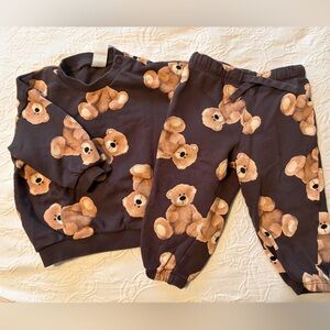 H&M Dark Brown Teddy Bear sweat set 12m